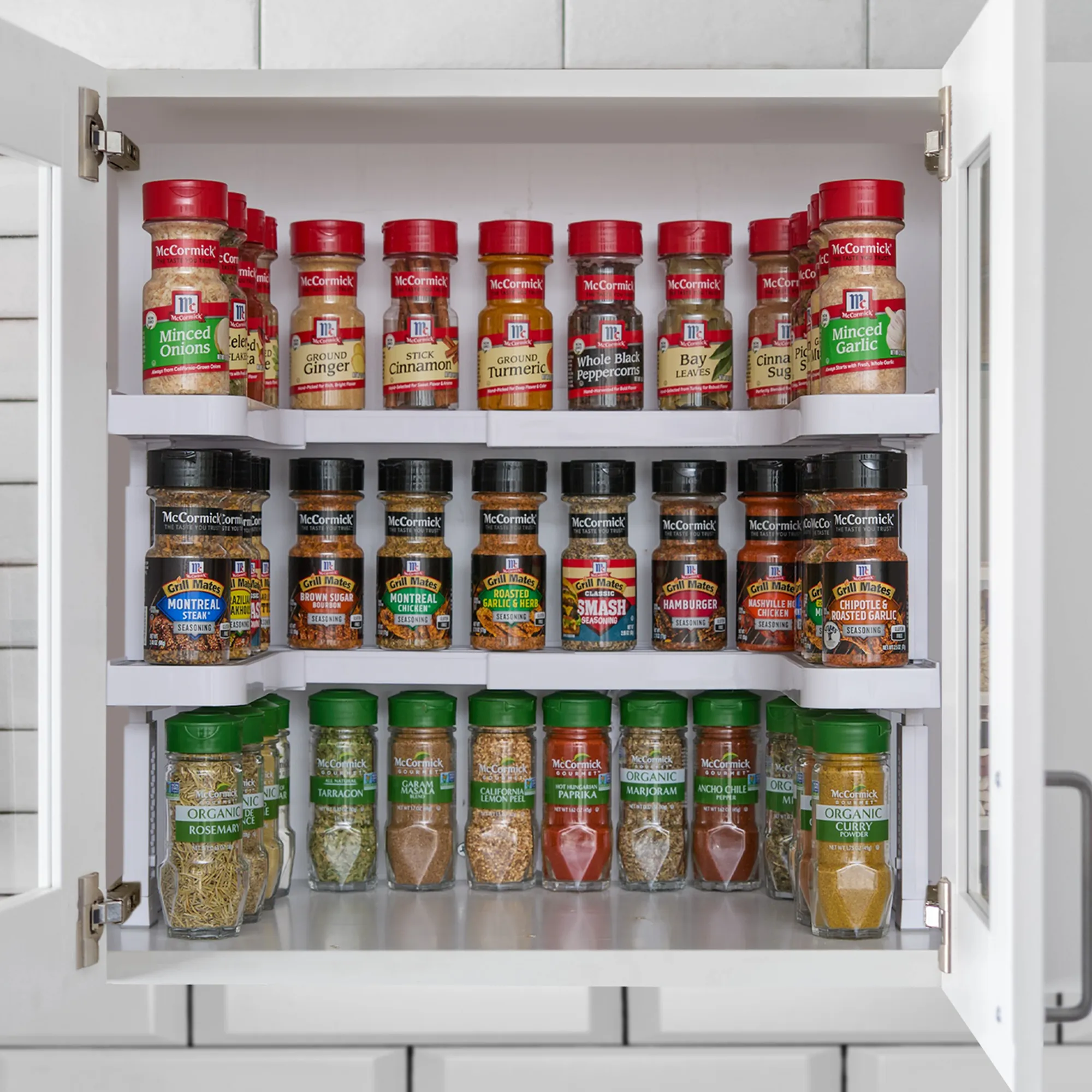 Expandable 2 Tiered Spice Rack Organizer for Cabinet - Stackable Cabinet & Pantry Organizer