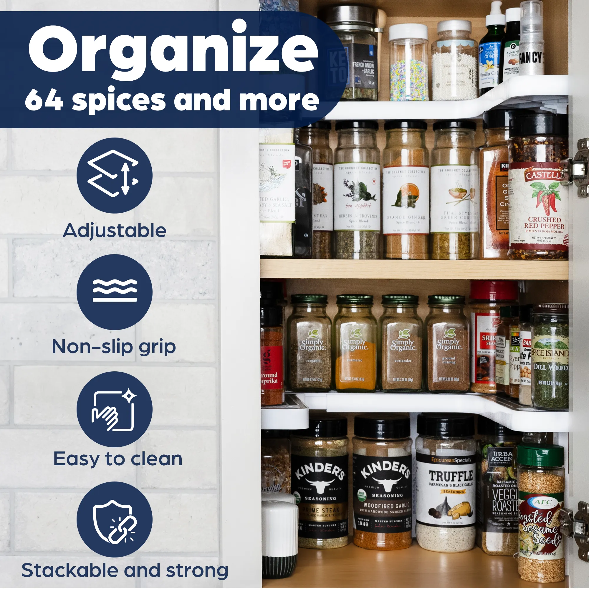 Expandable 2 Tiered Spice Rack Organizer for Cabinet - Stackable Cabinet & Pantry Organizer