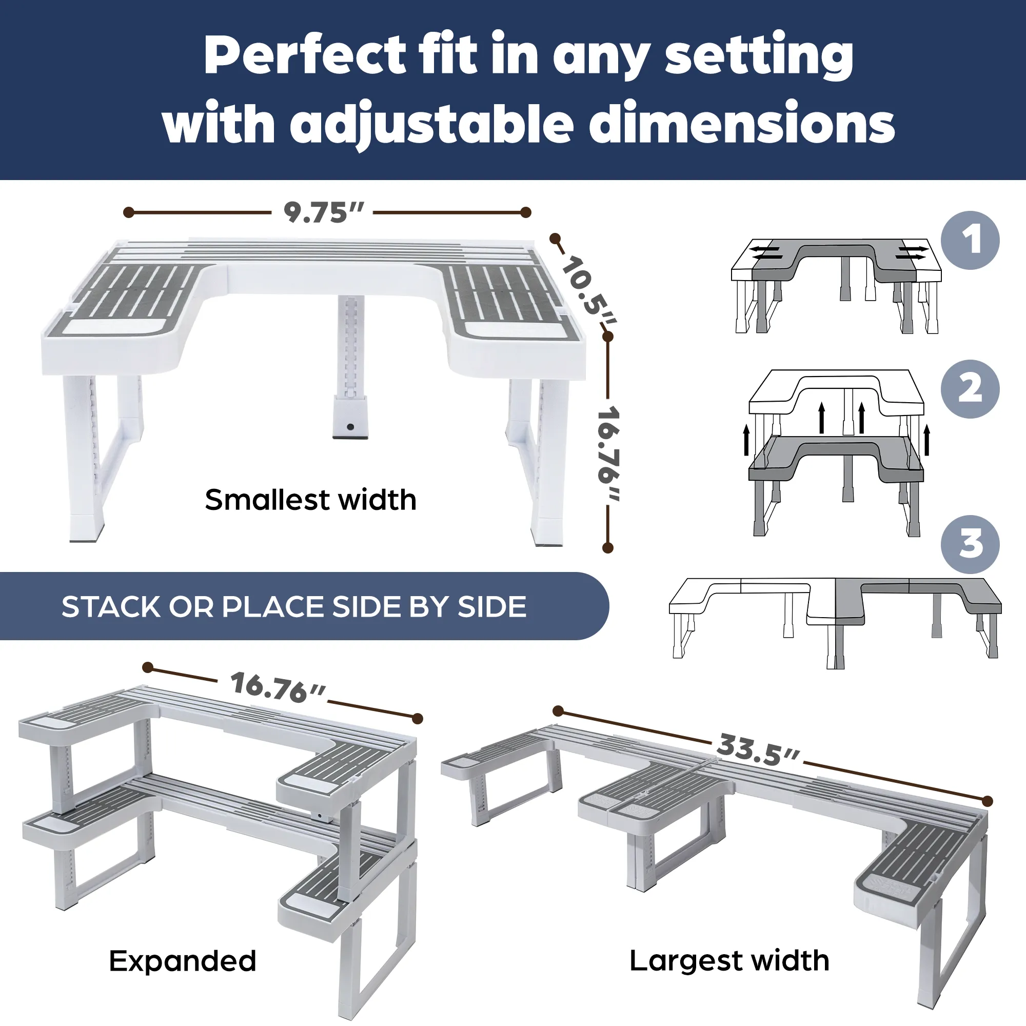 Expandable 2 Tiered Spice Rack Organizer for Cabinet - Stackable Cabinet & Pantry Organizer