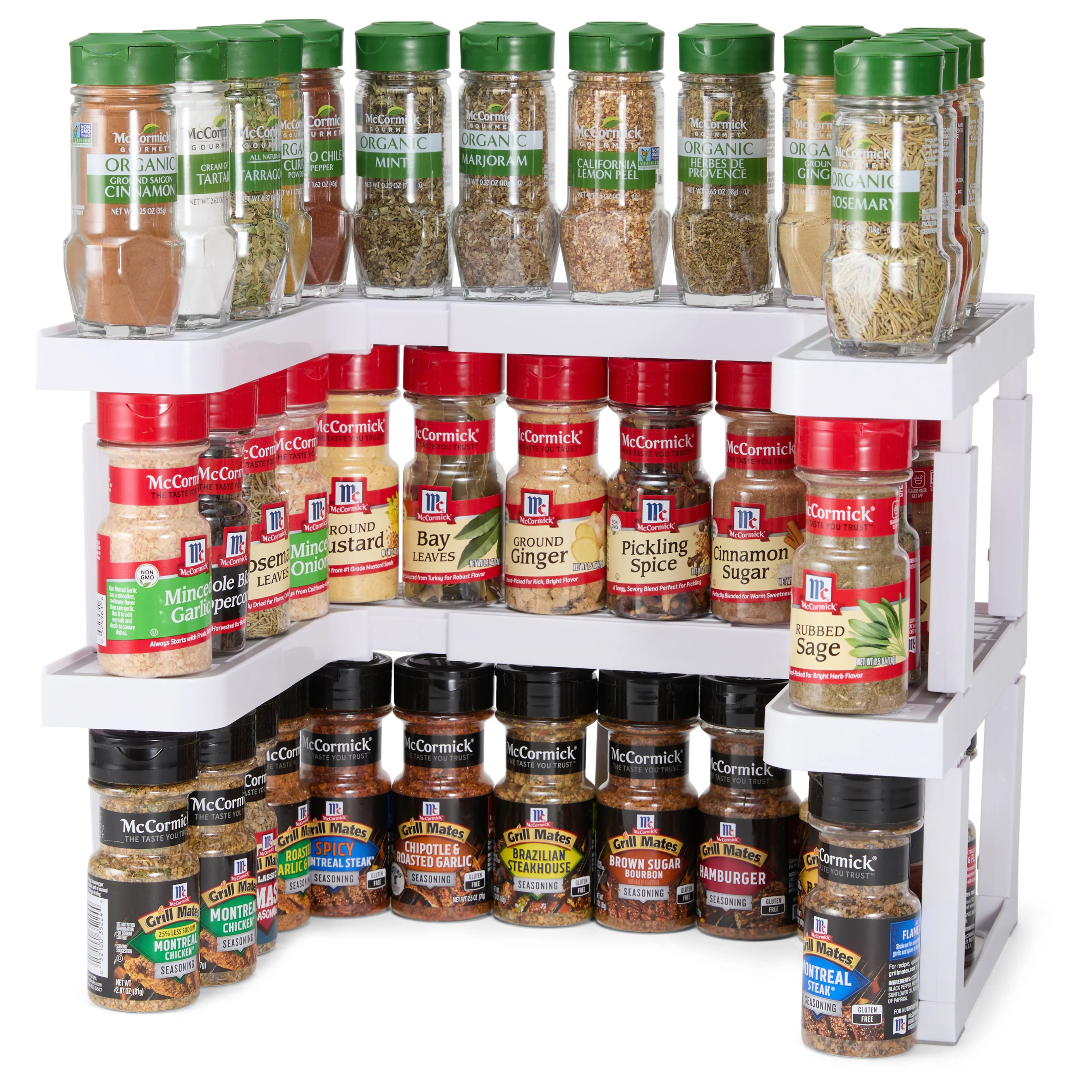 Expandable 2 Tiered Spice Rack Organizer for Cabinet - Stackable Cabinet & Pantry Organizer