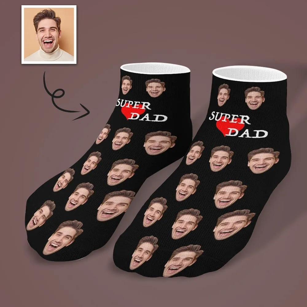 #Father's Gift-Personalized Dad Socks Custom Face Super Dad Heart Black Background Ankle Socks For Australian Father's Day