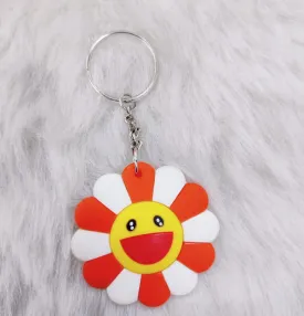 Flower Rubber Keychain - Orange White