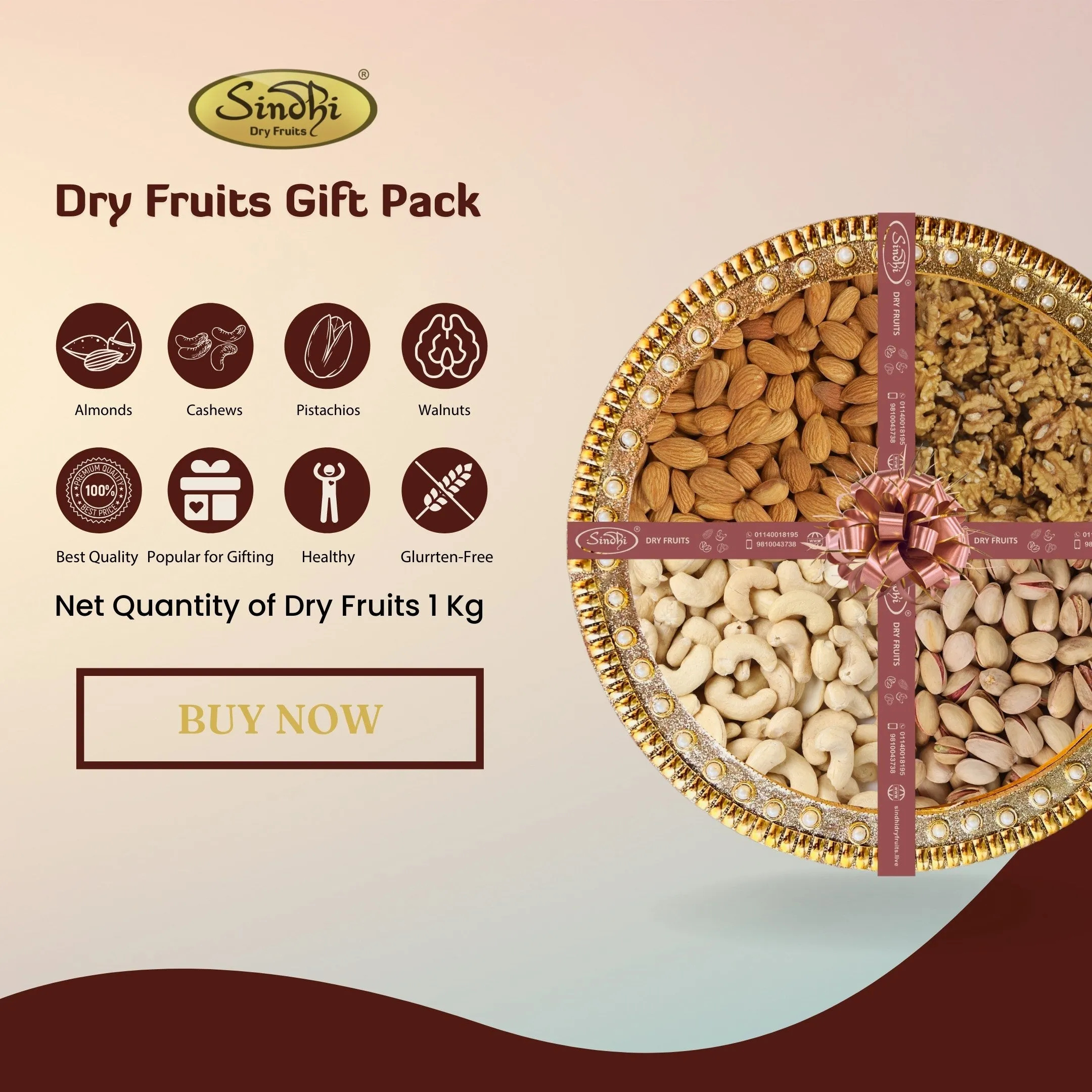 Gift Pack Containing Cashews, Almonds, Pistachios and White Walnuts