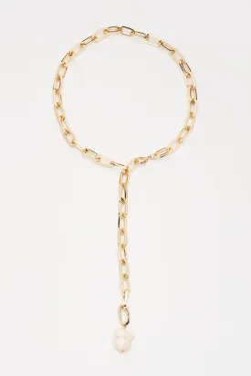 Gold lariat chain necklace with baroque pearl