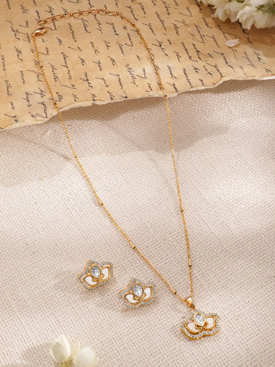 Gold-Plated  White CZ Stone Studded Pendent Set