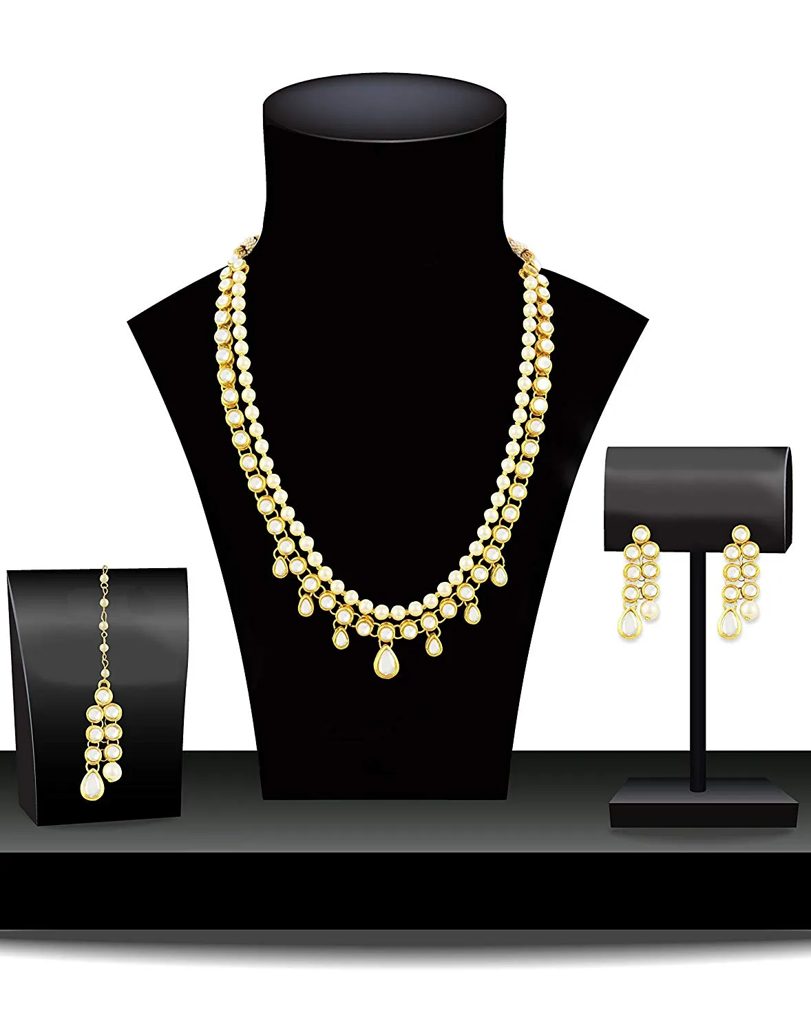 Karatcart 22K GoldPlated Kundan Layered Pearl Drop Ethnic Rani Haar Necklace Set for Women