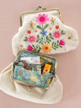 Kisslock Coin Purse - Cream Folk Flower