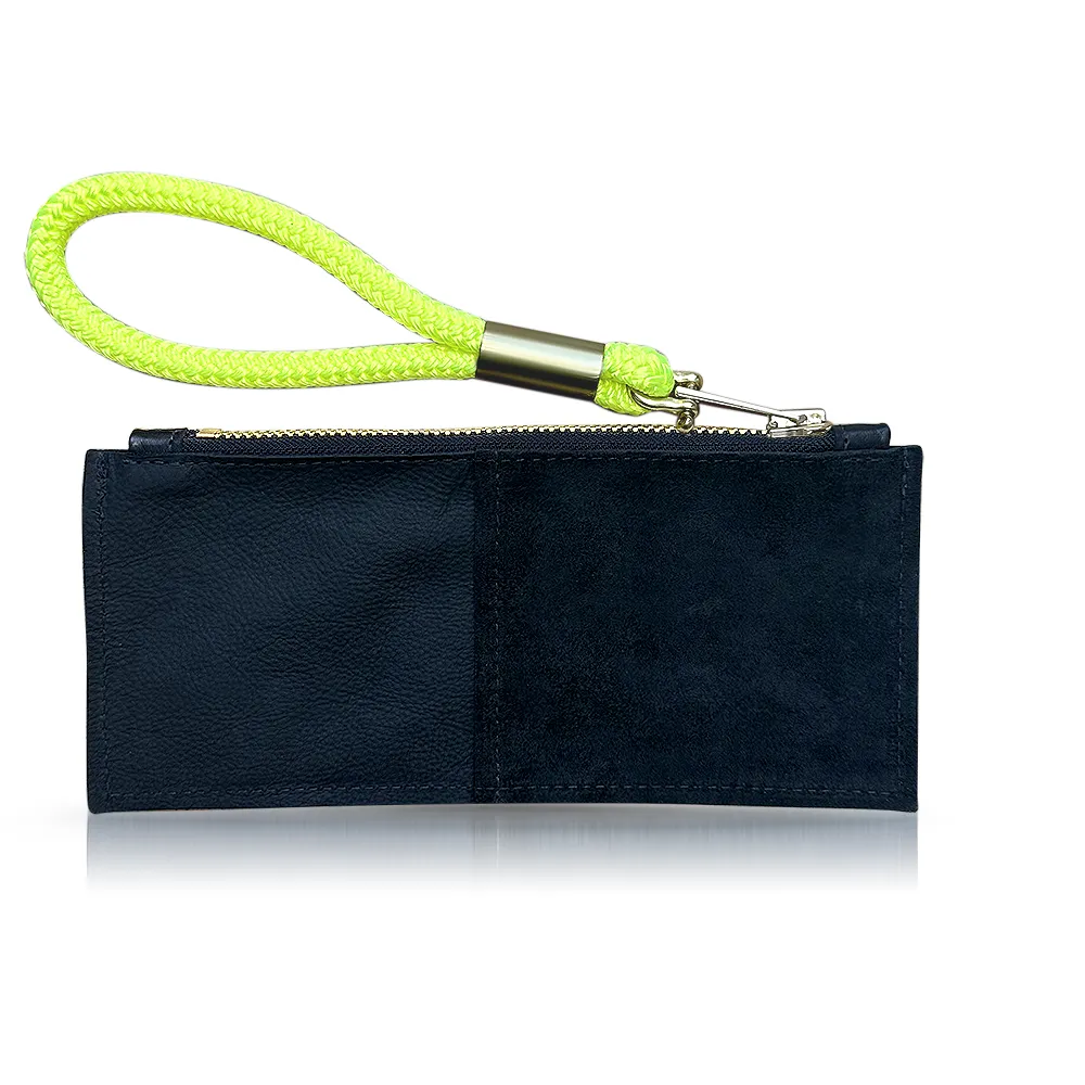 Leather Clutch   Rope Wristlet in Black Leather