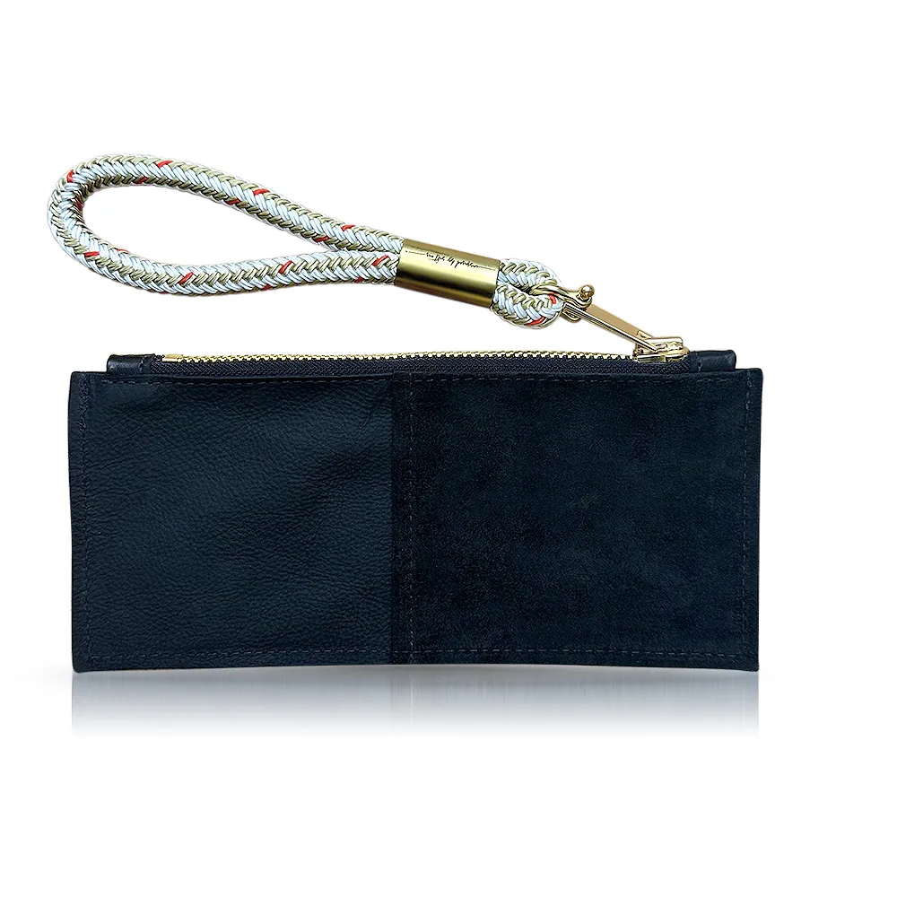 Leather Clutch   Rope Wristlet in Black Leather