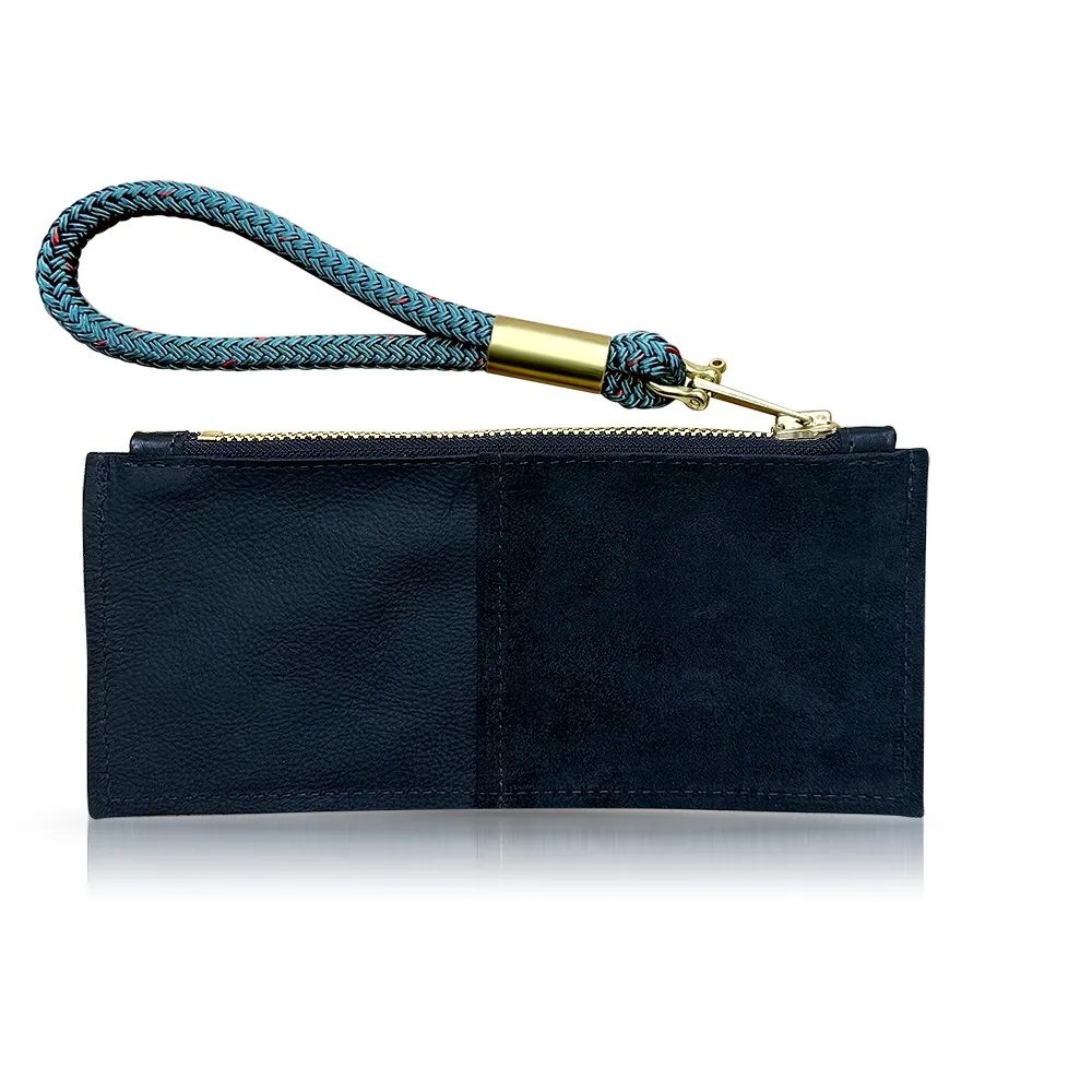 Leather Clutch   Rope Wristlet in Black Leather