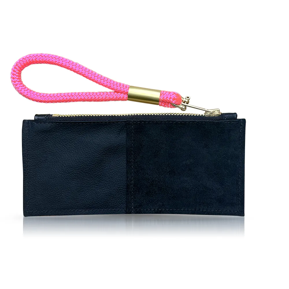 Leather Clutch   Rope Wristlet in Black Leather