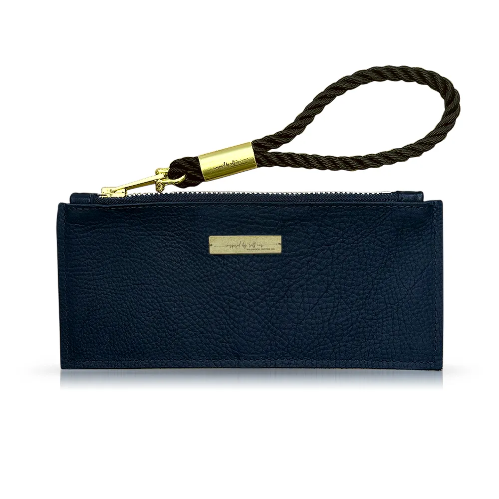 Leather Clutch   Rope Wristlet in Black Leather