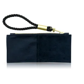 Leather Clutch   Rope Wristlet in Black Leather