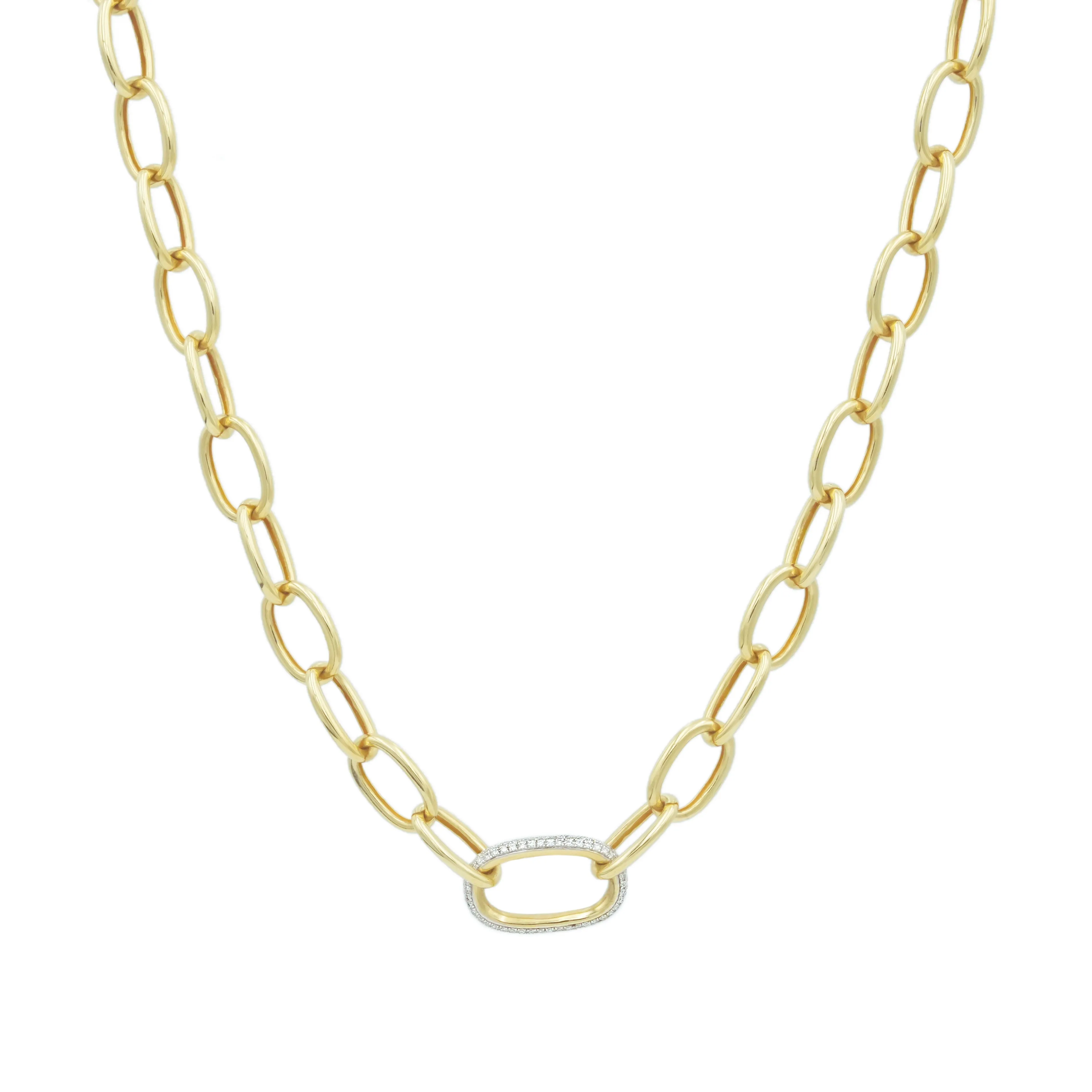 Loop Link Necklace with Single Large Pave Link