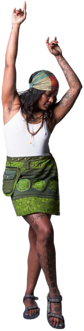 Mandala Pattern, Green Summer Skirt, 100% Cotton, Side Pocket, Spring Bottoms