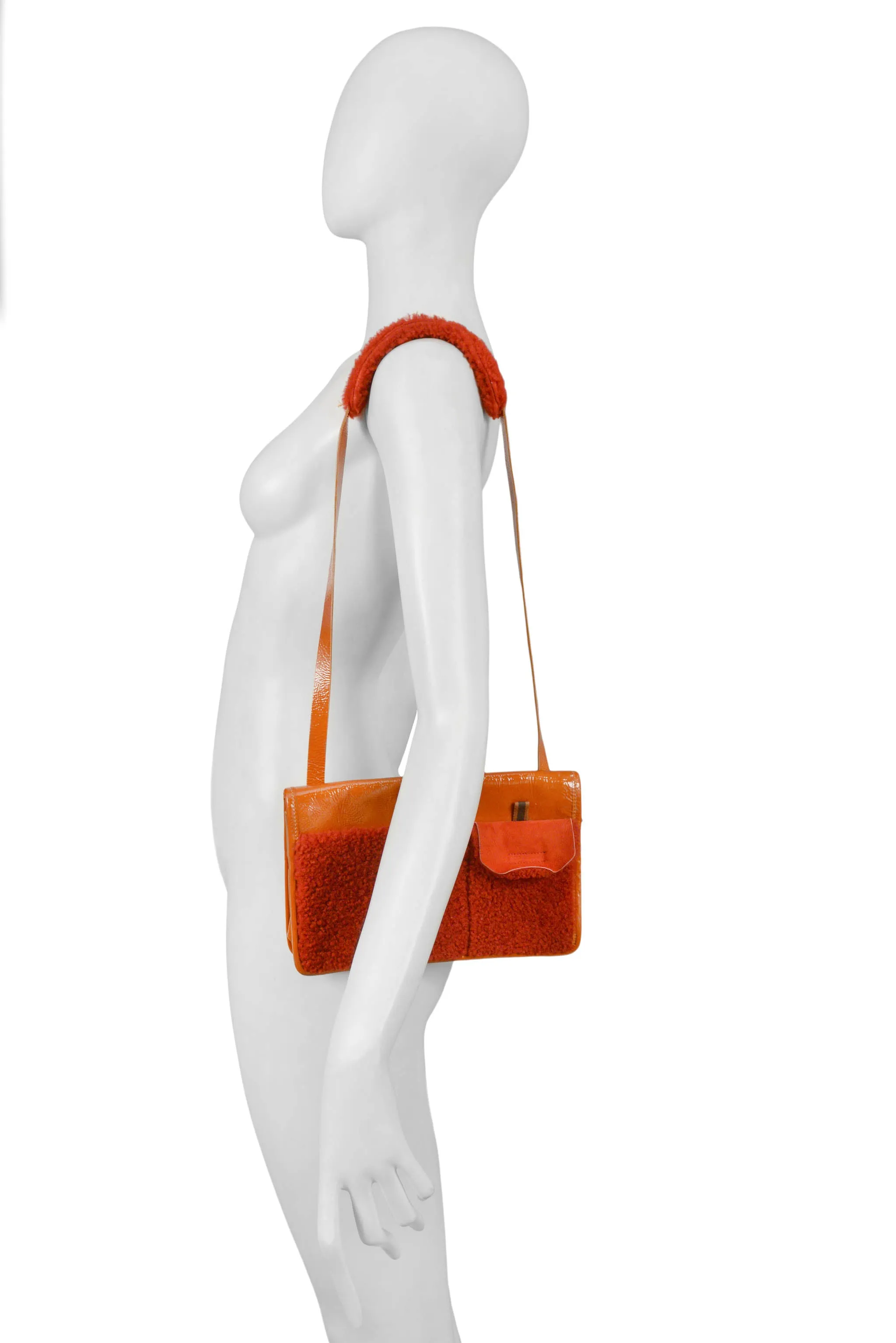 MIU MIU ORANGE PATENT & RED SHEARLING BAG