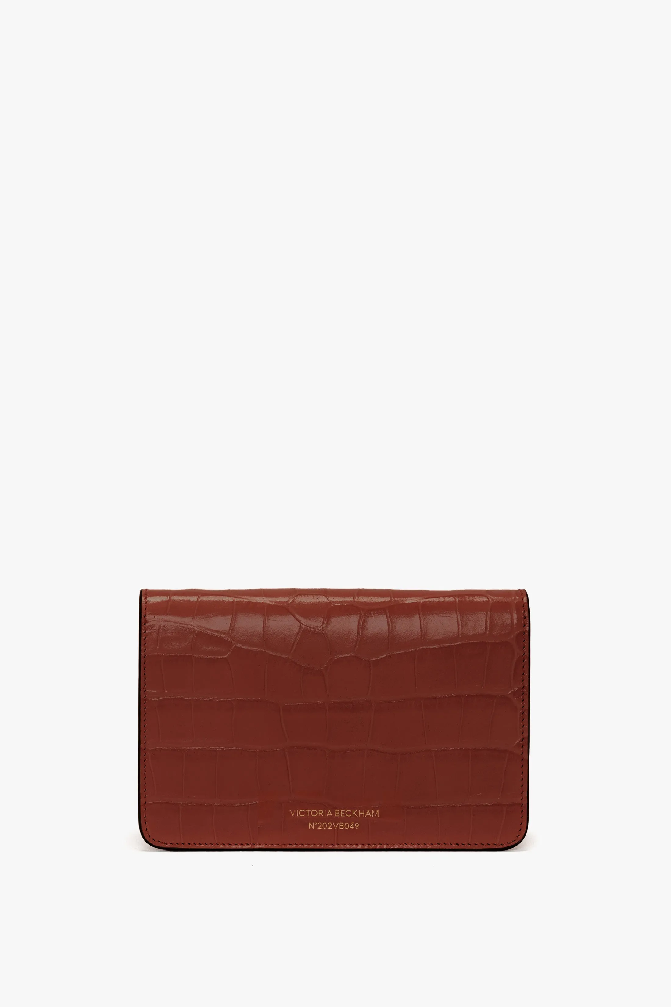 Nano Dorian Wristlet In Brick Red Croc Embossed Leather