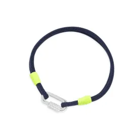 Navy and Fluo Yellow Friendship Bracelet with Chain Link - White Silver