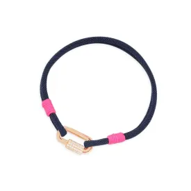 Navy and Pink Friendship Bracelet with Chain Link - Pink Silver