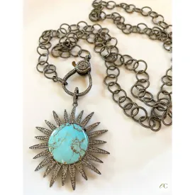 Oxidized Brass Chain Necklace with Pave Diamond Clasp