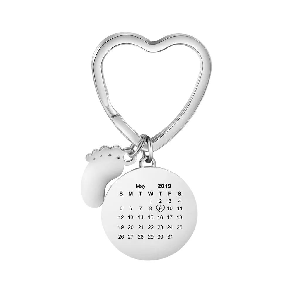 Personalized Calendar & Photo Keychain With Birthstone baby Feet - Best Christmas gift for Mom