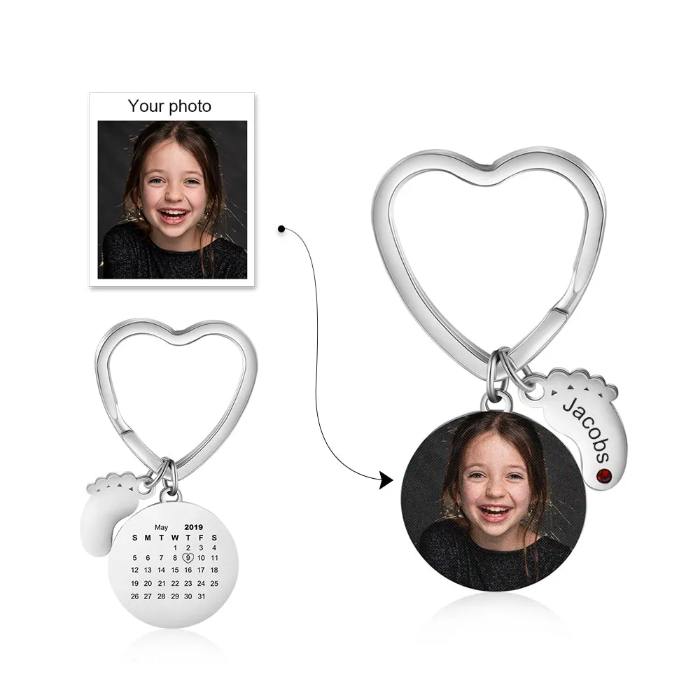 Personalized Calendar & Photo Keychain With Birthstone baby Feet - Best Christmas gift for Mom