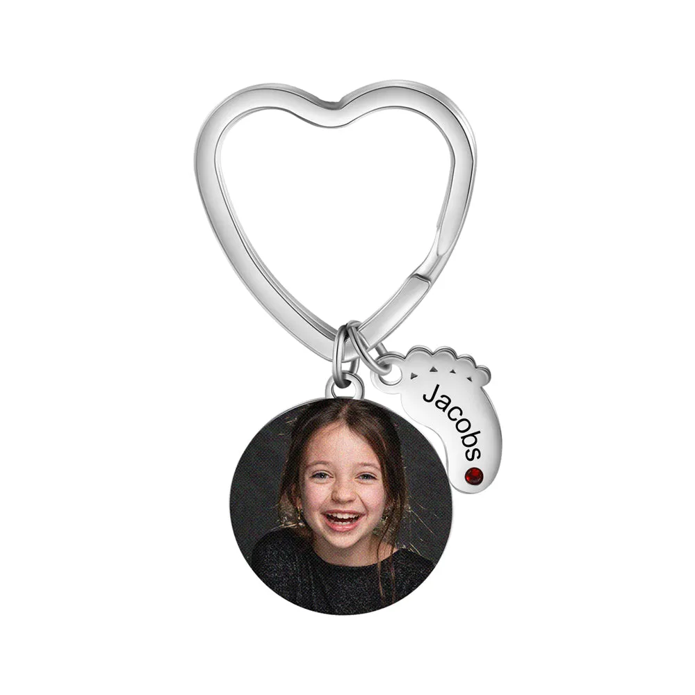 Personalized Calendar & Photo Keychain With Birthstone baby Feet - Best Christmas gift for Mom