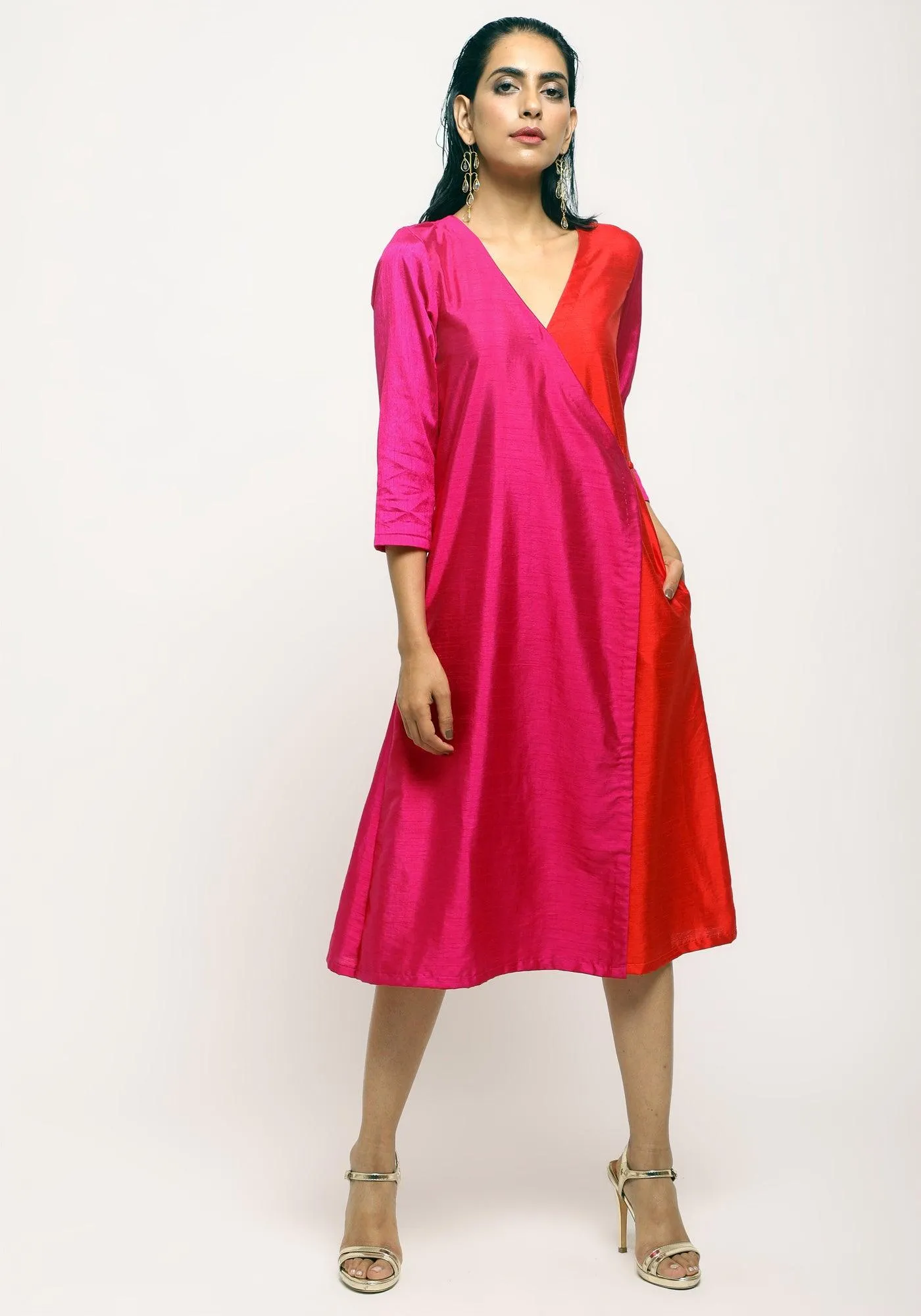 Pink Contrast Overlap Dress