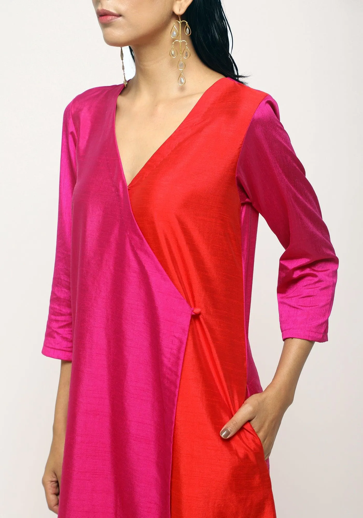 Pink Contrast Overlap Dress