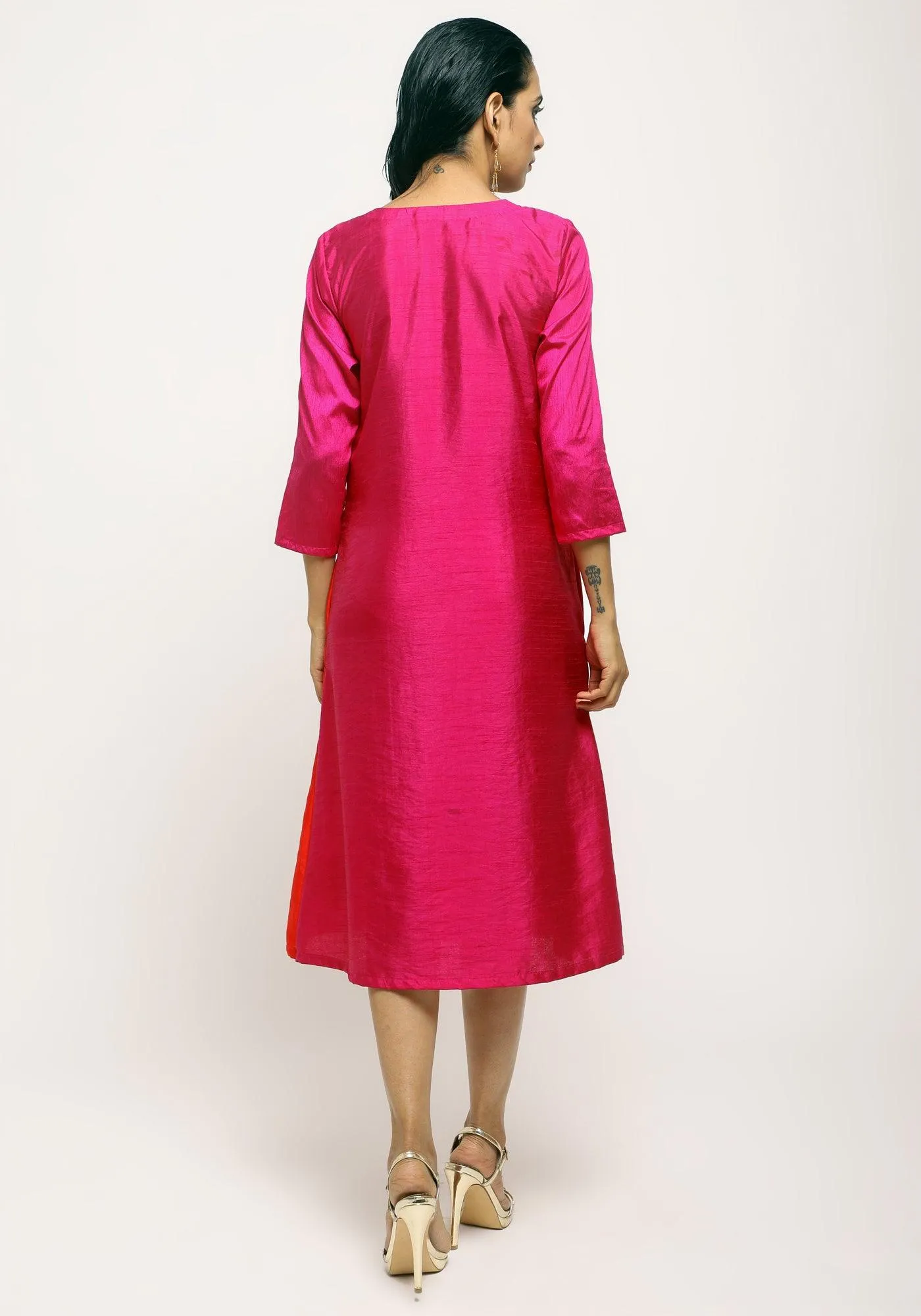 Pink Contrast Overlap Dress