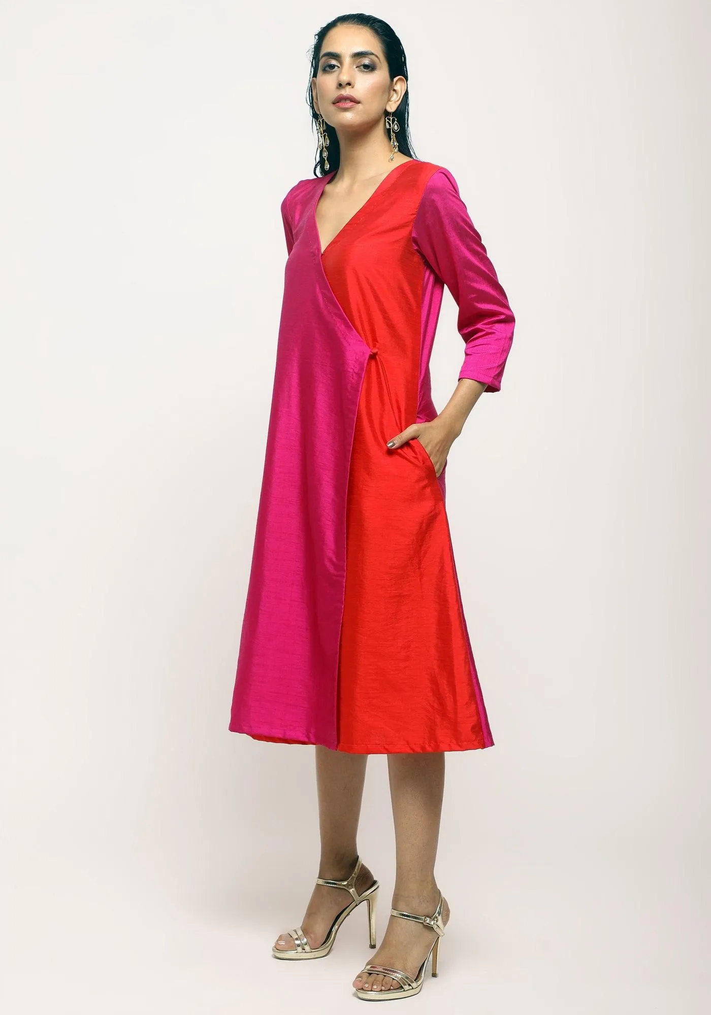 Pink Contrast Overlap Dress