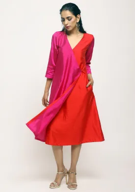 Pink Contrast Overlap Dress