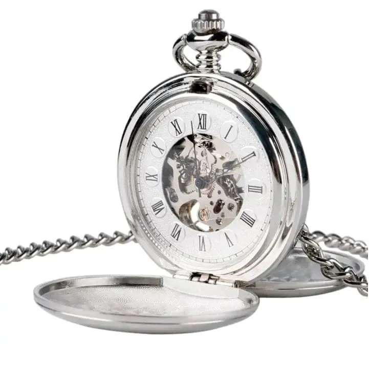 Pocket Watch Chain Silver Double Hunter