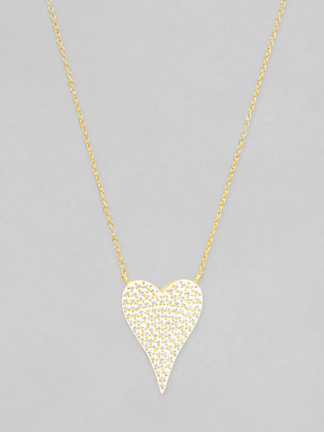 Rubans 925 Silver, 18K Gold Plated Chain With Zircon Studded Heart Pendant Necklace