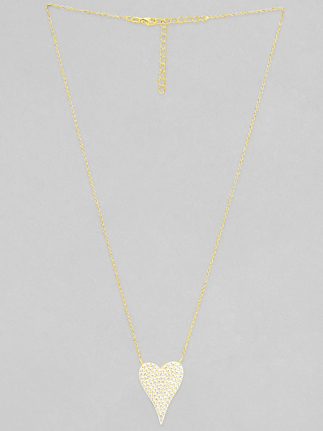 Rubans 925 Silver, 18K Gold Plated Chain With Zircon Studded Heart Pendant Necklace