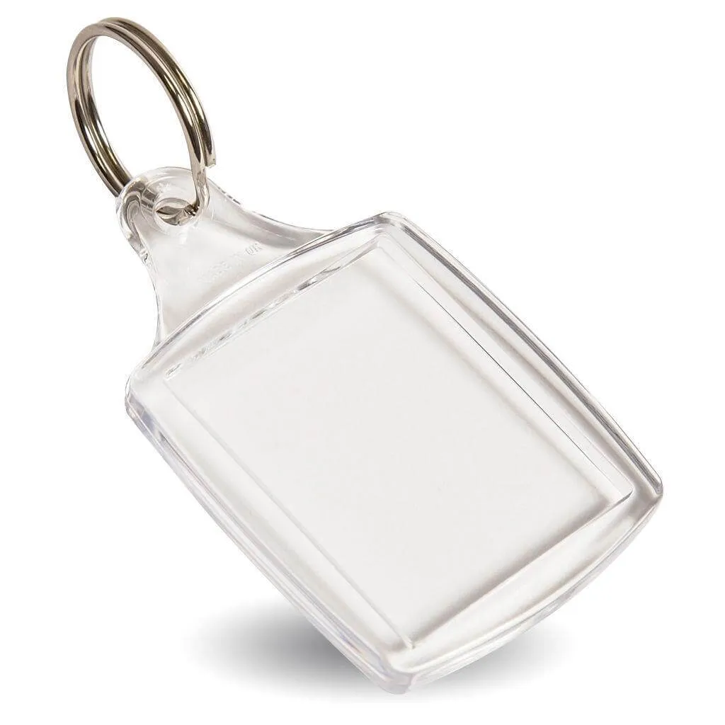 S5 Rectangular Blank Plastic Photo Insert Keyring - 40 x 32mm - Pack of 50