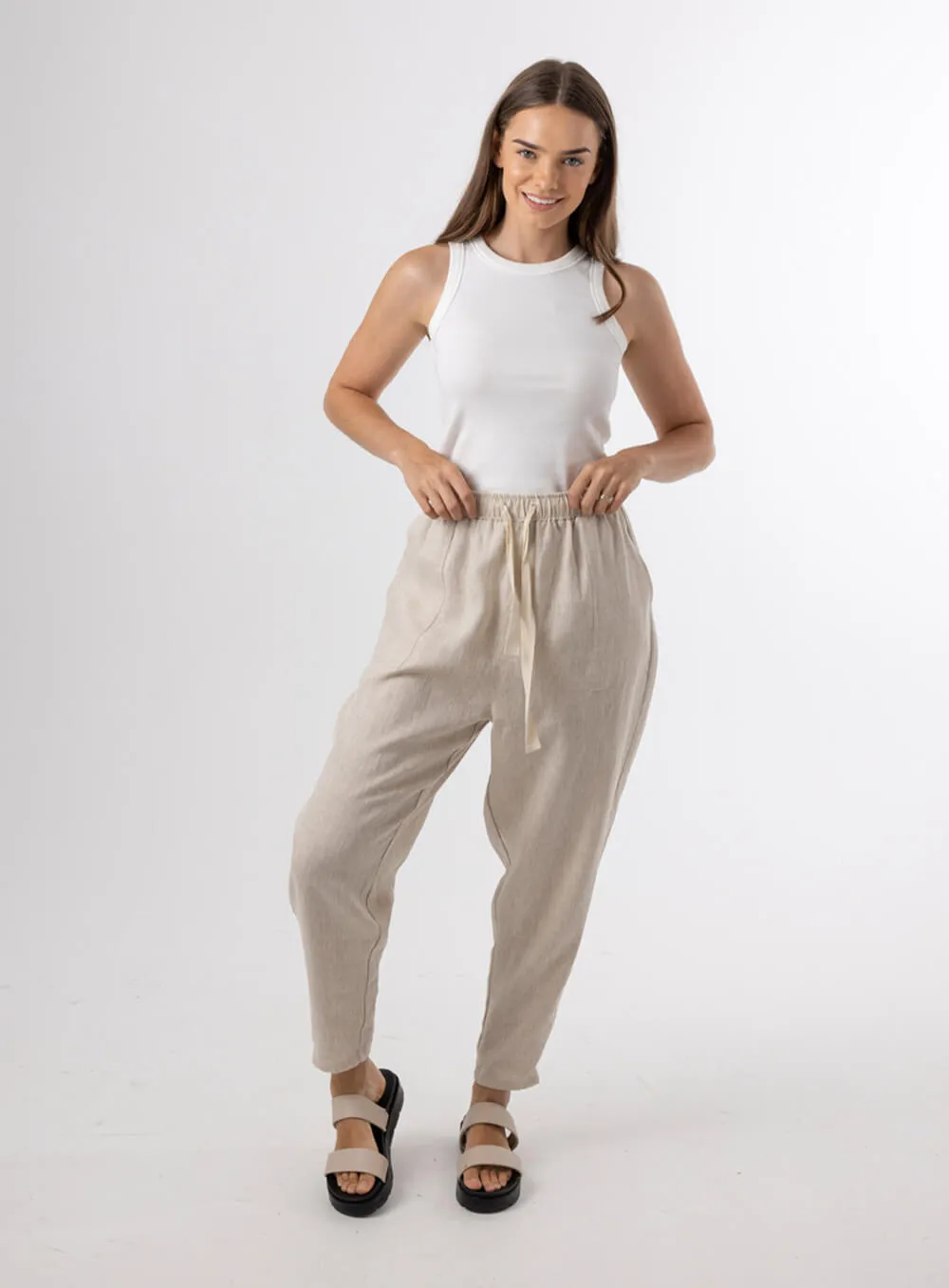 Sloane Linen Pant-OATMEAL