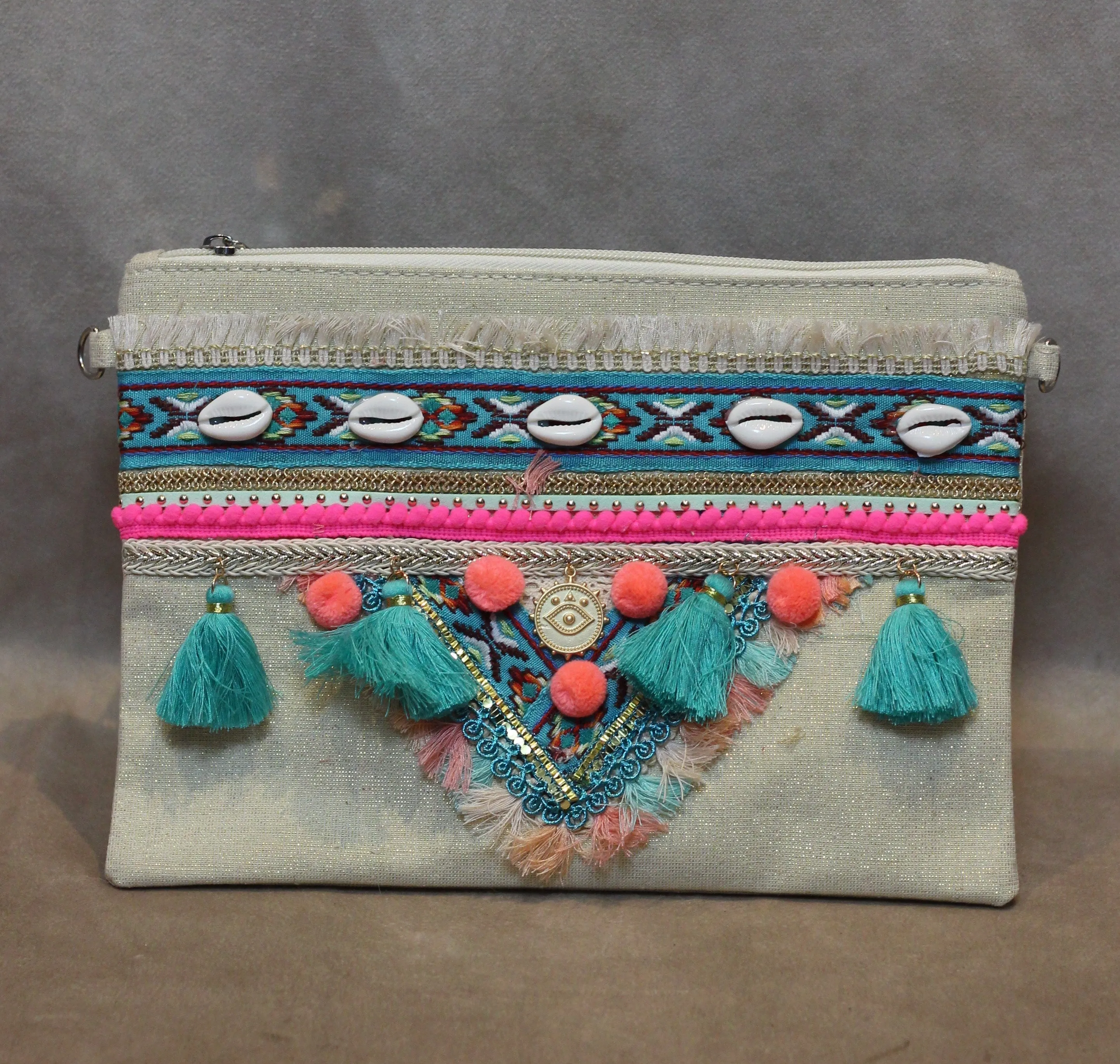 Small Colourful Boho Straw bag with tassel