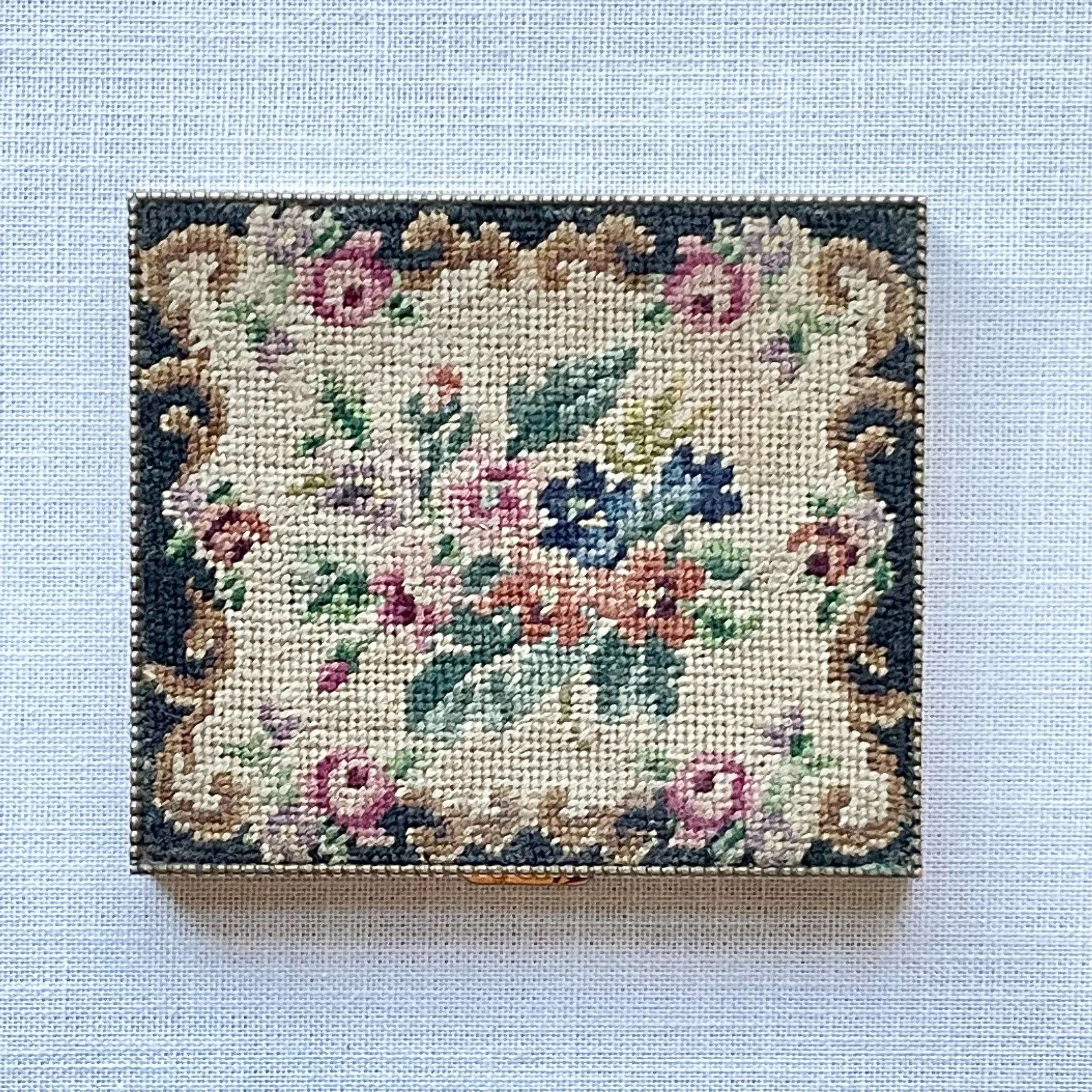 SOLD Vintage Petit Point Needlepoint Compact, Granny Grandmillennial Compact