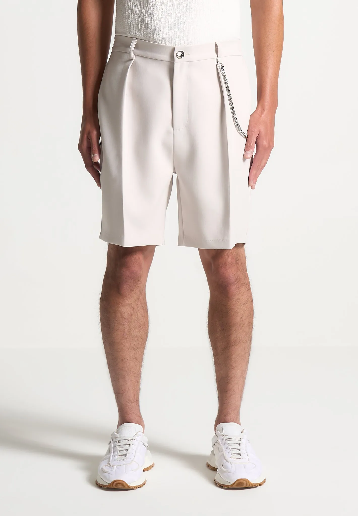 Tailored Shorts With Chain - Stone