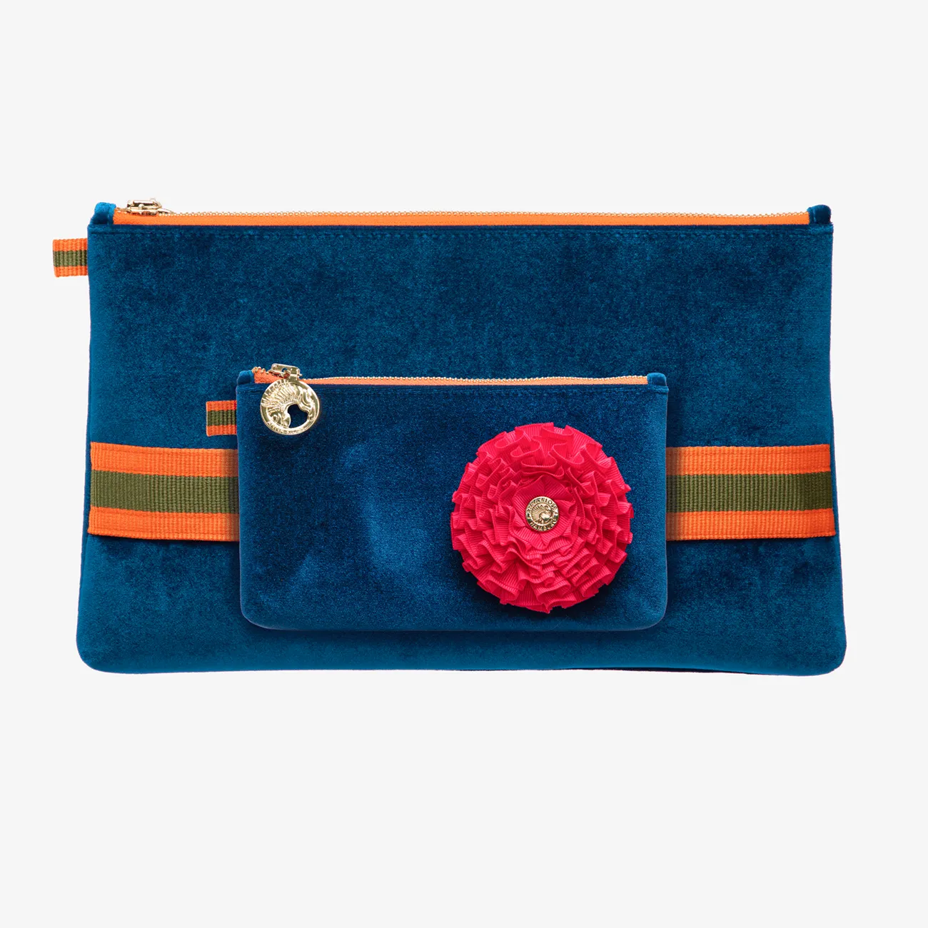 Velvet Clutch "Hamptons Blue" with golden print