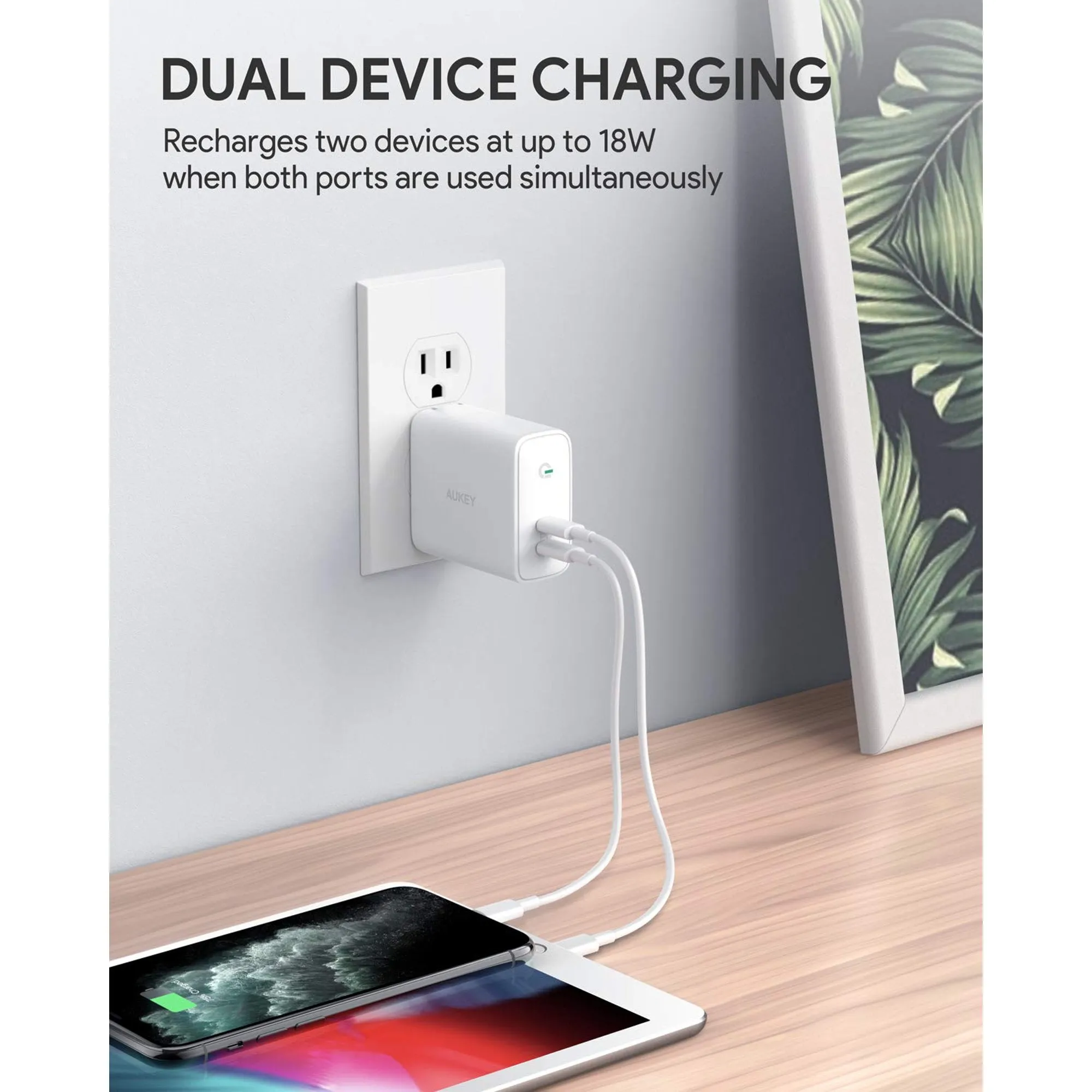 Wall Charger 36W PD with Dynamic Detect USB C Type White for Phones PA-D2