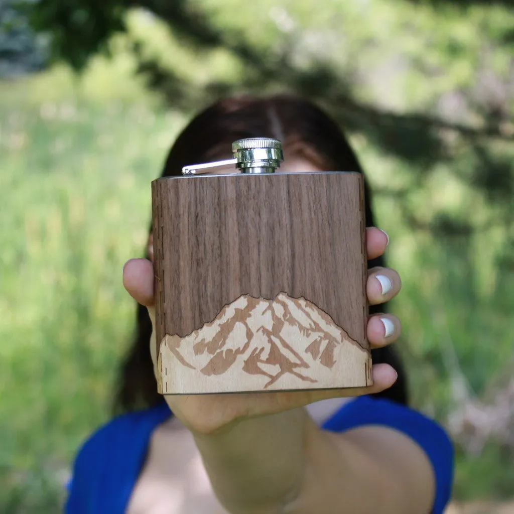 Wooden Hip Flask - Alaska Range (Denali)