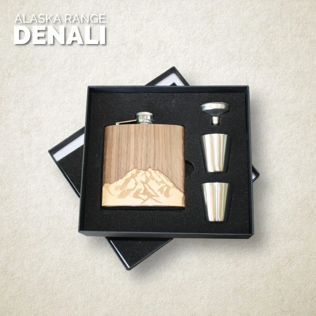 Wooden Hip Flask - Alaska Range (Denali)