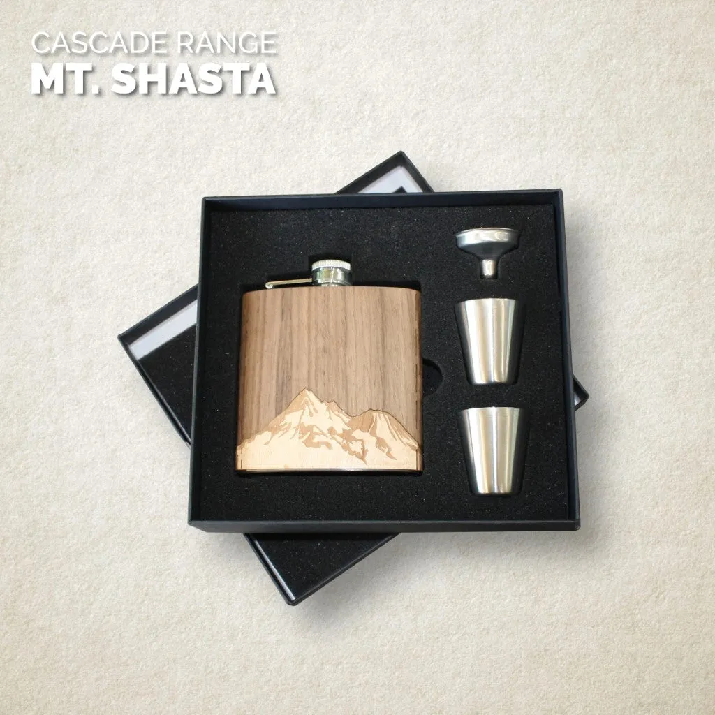 Wooden Hip Flask - Cascade Range (Mt. Shasta)